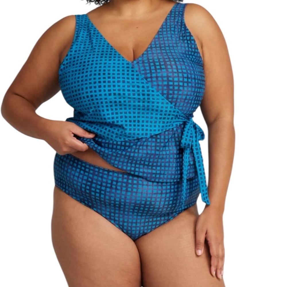 NWT L. L. Bean x Summersalt Blue Check Wrap Tankini Top Size 18